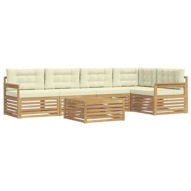 vidaXL Outdoor-Sofagarnitur mit Kissen 6-Tlg Weiß und Creme Polyester 3390510