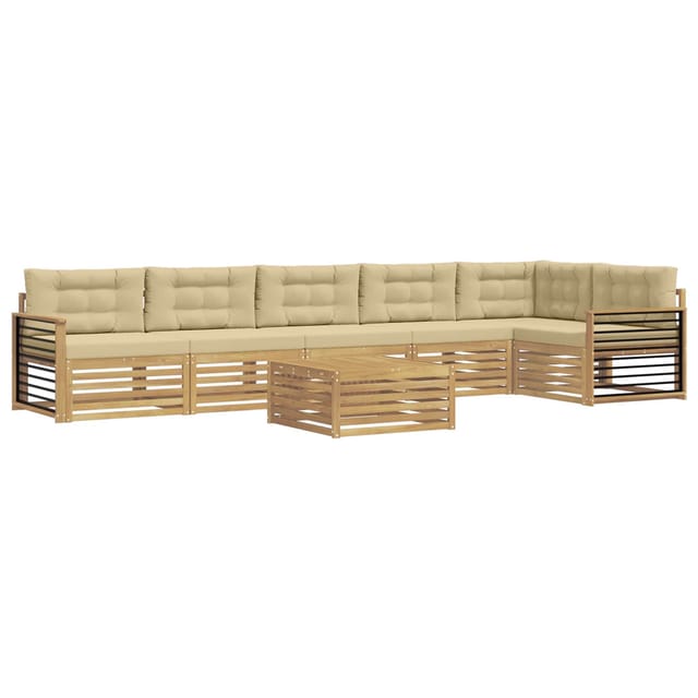 vidaXL Outdoor-Sofagarnitur mit Kissen 7-Tlg Weiß und Beige 3390618