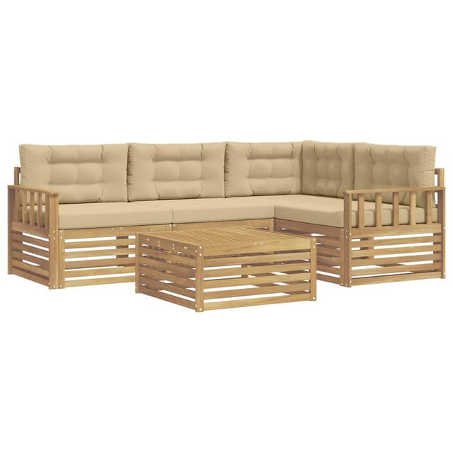 vidaXL Outdoor-Sofagarnitur mit Kissen 6-Tlg Weiß und Beige Polyester 3390438