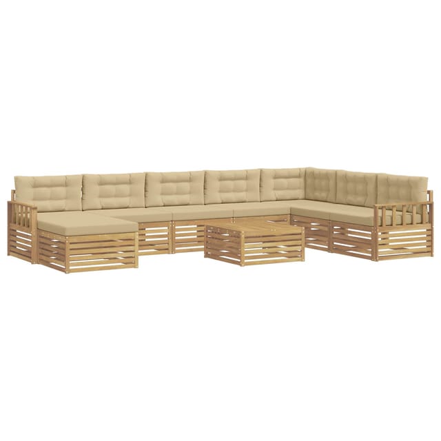 vidaXL Outdoor-Sofagarnitur 9-Tlg Weiß und Beige Massivholz Akazie 3390998