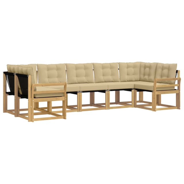 vidaXL Outdoor-Sofagarnitur mit Kissen 7-Tlg Weiß und Beige 3389839