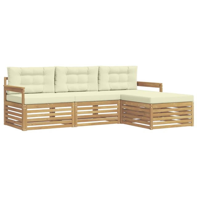 vidaXL Outdoor-Sofagarnitur mit Kissen 4-Tlg Weiß und Creme Polyester 3390270