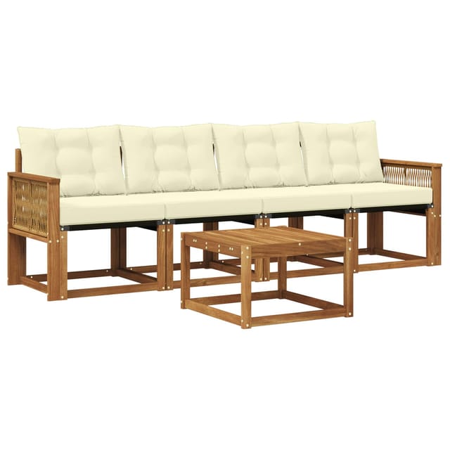 vidaXL Outdoor-Sofagarnitur mit Kissen 5 Stk Natur und Creme 3381762