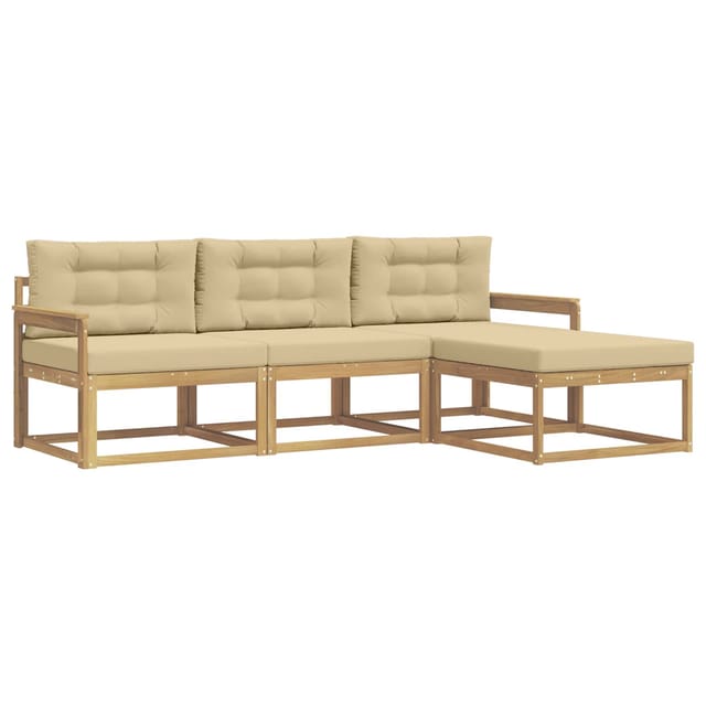 vidaXL Outdoor-Sofagarnitur mit Kissen 4-Tlg Weiß und Beige Polyester 3386262