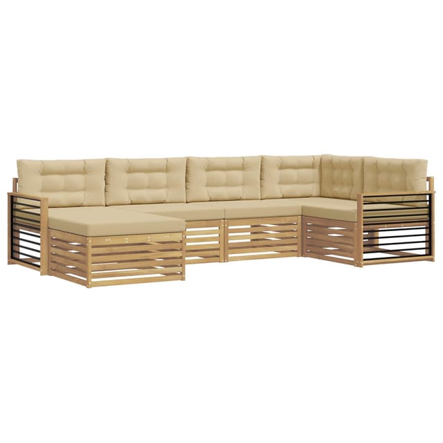 vidaXL Outdoor-Sofagarnitur mit Kissen 6-Tlg Weiß und Beige Polyester 3390778