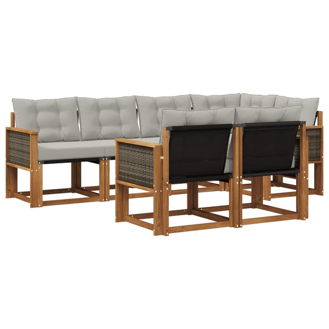 vidaXL Outdoor-Sofagarnitur mit Kissen 7 Stk Natur und Hellgrau 3382011