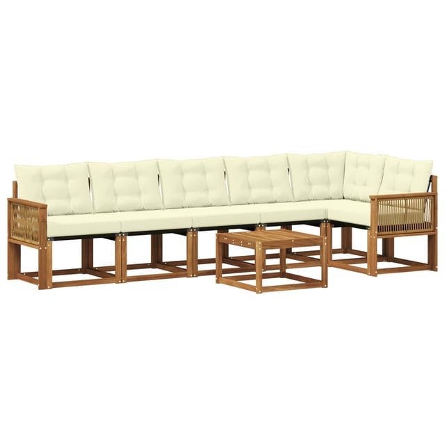 vidaXL Outdoor-Sofagarnitur mit Kissen 7 Stk Natur und Creme 3382002