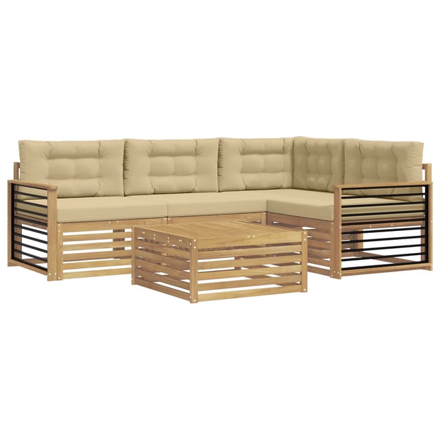 vidaXL Outdoor-Sofagarnitur mit Kissen 6-Tlg Weiß und Beige Polyester 3390458