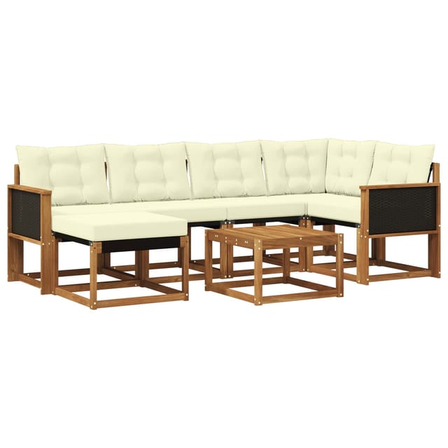 vidaXL Outdoor-Sofagarnitur mit Kissen 7 Stk Natur und Creme 3382070