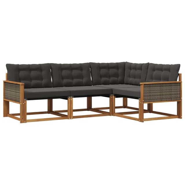 vidaXL Outdoor-Sofagarnitur mit Kissen 4 Stk Natur und Schwarz 3381388