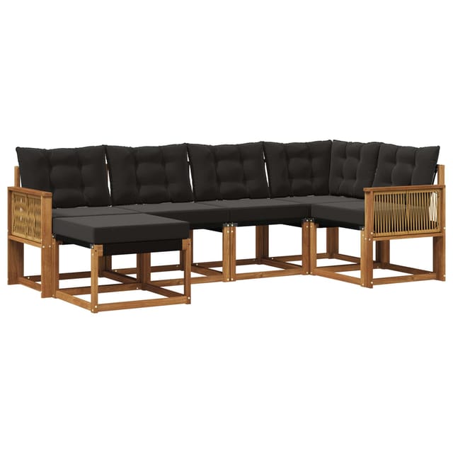 vidaXL Outdoor-Sofagarnitur mit Kissen 6 Stk Natur und Schwarz 3382068