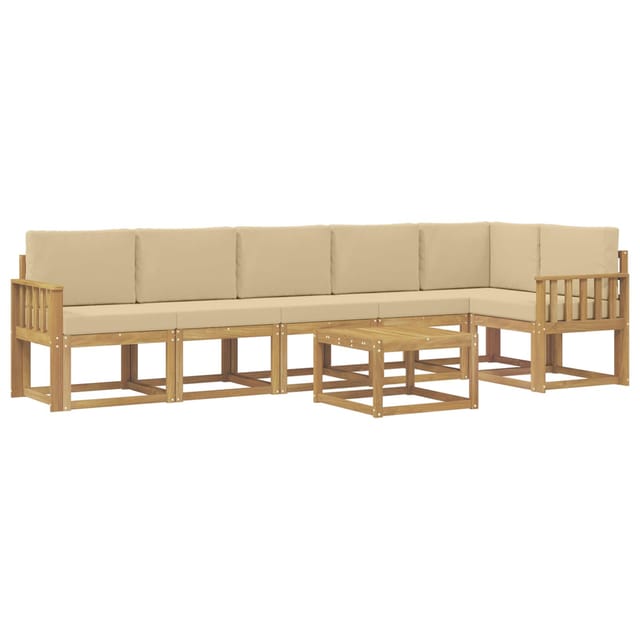 vidaXL Outdoor-Sofagarnitur mit Kissen 7-Tlg Weiß und Beige Polyester 3387732