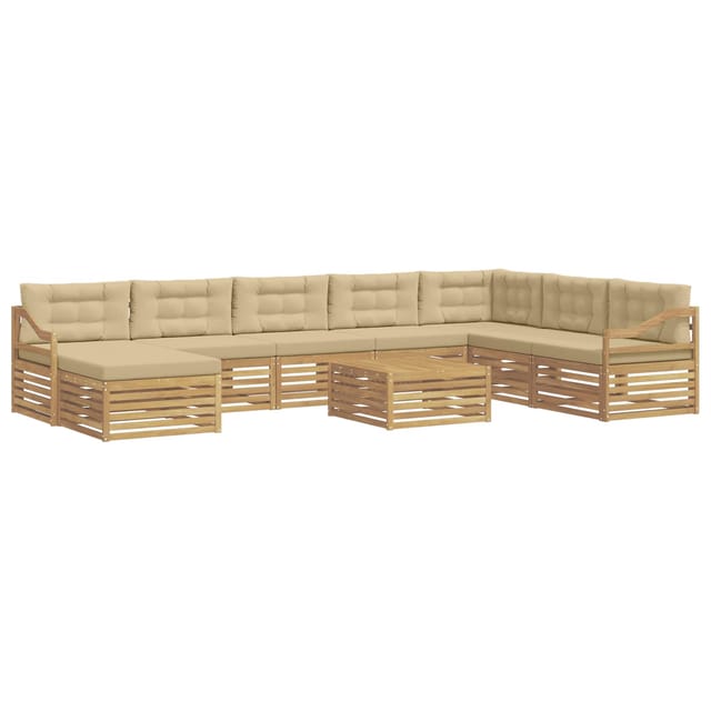 vidaXL Outdoor-Sofagarnitur mit Kissen 9-Tlg Weiß und Beige Polyester 3391023