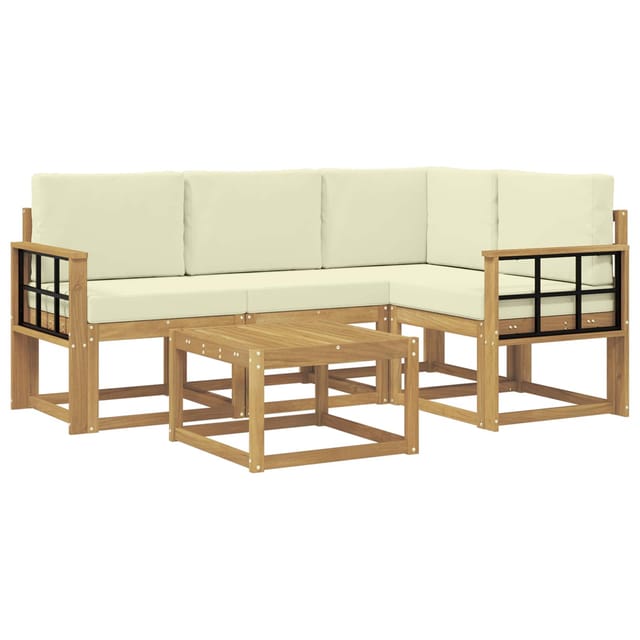 vidaXL Outdoor-Sofagarnitur mit Kissen 5-Tlg Weiß und Creme 3387604
