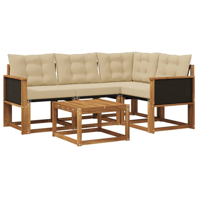 vidaXL Outdoor-Sofagarnitur mit Kissen 5 Stk Natur und Beige 3381929