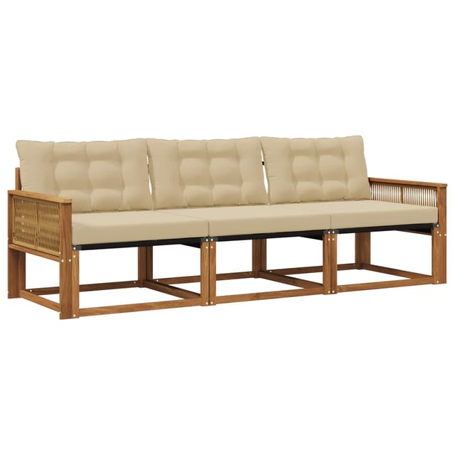 vidaXL Outdoor-Sofagarnitur mit Kissen 3 Stk Natur und Beige 3381221