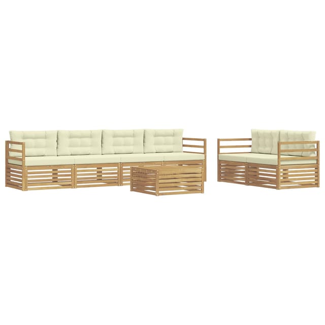 vidaXL Outdoor-Sofagarnitur mit Kissen 7-Tlg Weiß und Creme Polyester 3390065