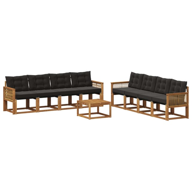 vidaXL Outdoor-Sofagarnitur mit Kissen 9 Stk Natur und Schwarz 3381860