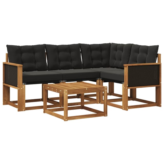 vidaXL Outdoor-Sofagarnitur mit Kissen 5 Stk Natur und Schwarz 3381928