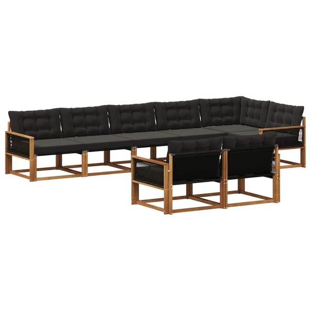 vidaXL Outdoor-Sofagarnitur mit Kissen 8 Stk Natur und Schwarz 3381504