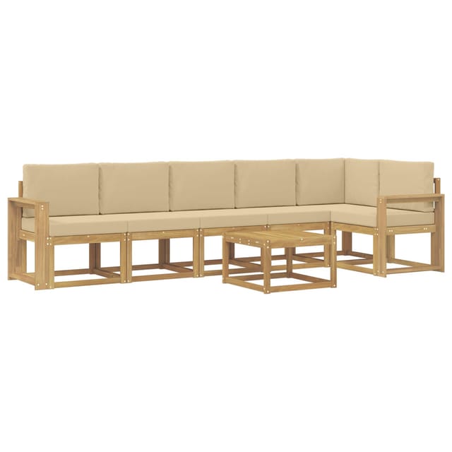 vidaXL Outdoor-Sofagarnitur mit Kissen 7-Tlg Weiß und Beige Polyester 3387742