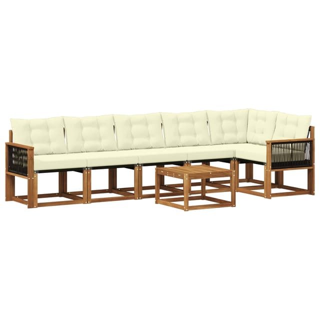 vidaXL Outdoor-Sofagarnitur mit Kissen 7 Stk Natur und Creme 3381998