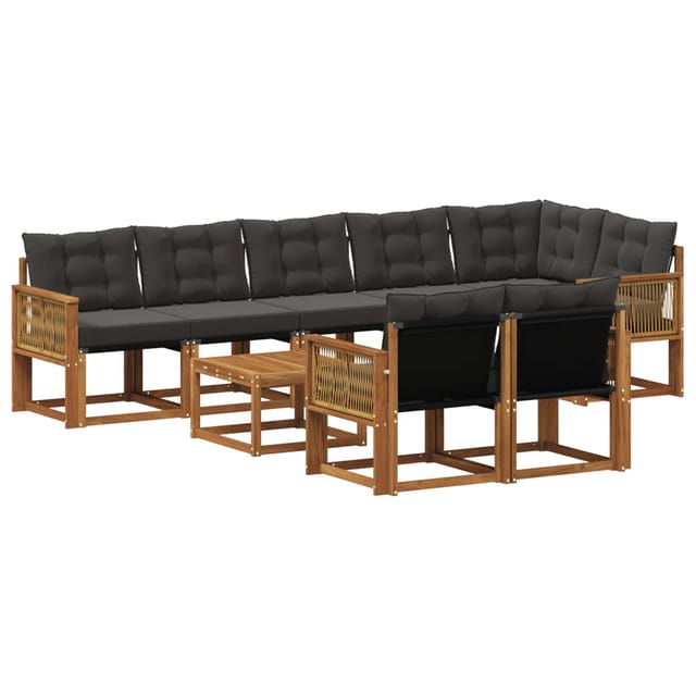 vidaXL Outdoor-Sofagarnitur mit Kissen 9 Stk Natur und Schwarz 3382052
