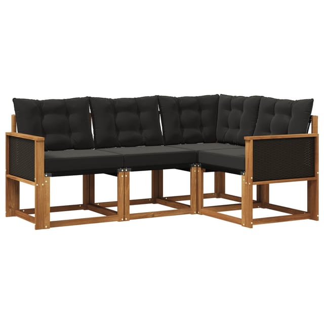 vidaXL Outdoor-Sofagarnitur mit Kissen 4 Stk Natur und Schwarz 3381912