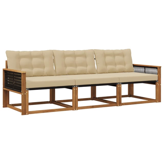 vidaXL Outdoor-Sofagarnitur mit Kissen 3 Stk Natur und Beige 3381217