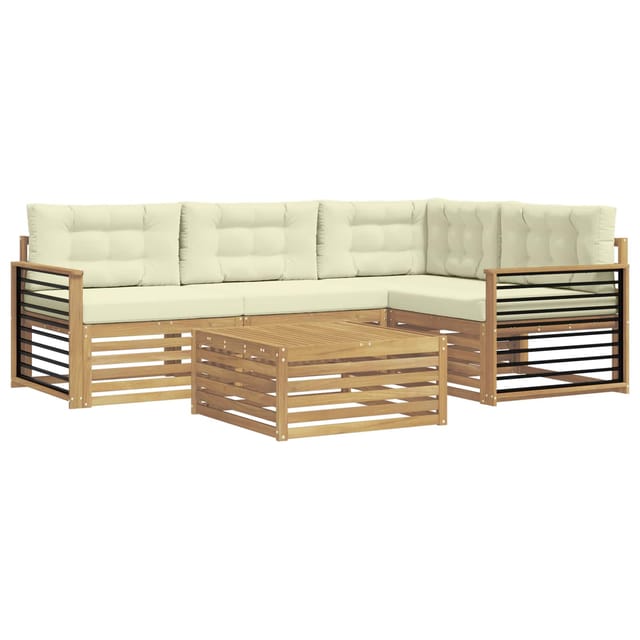 vidaXL Outdoor-Sofagarnitur mit Kissen 6-Tlg Weiß und Creme Polyester 3390455