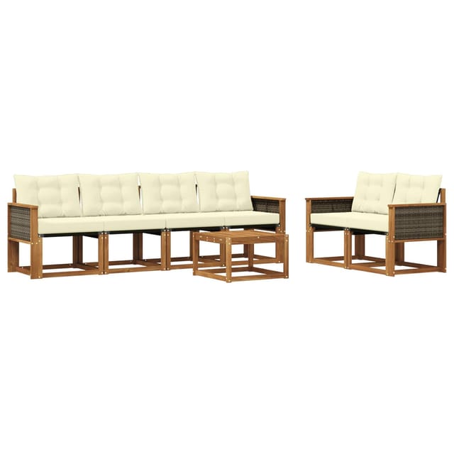 vidaXL Outdoor-Sofagarnitur mit Kissen 7 Stk Natur und Creme 3381786