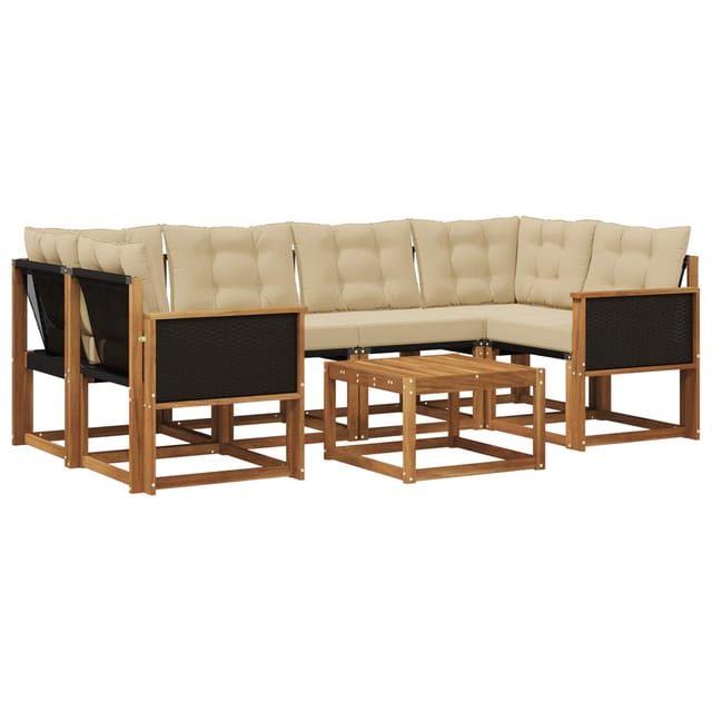 vidaXL Outdoor-Sofagarnitur mit Kissen 7 Stk Natur und Beige 3381801