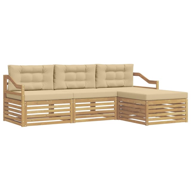 vidaXL Outdoor-Sofagarnitur mit Kissen 4-Tlg Weiß und Beige Polyester 3390303