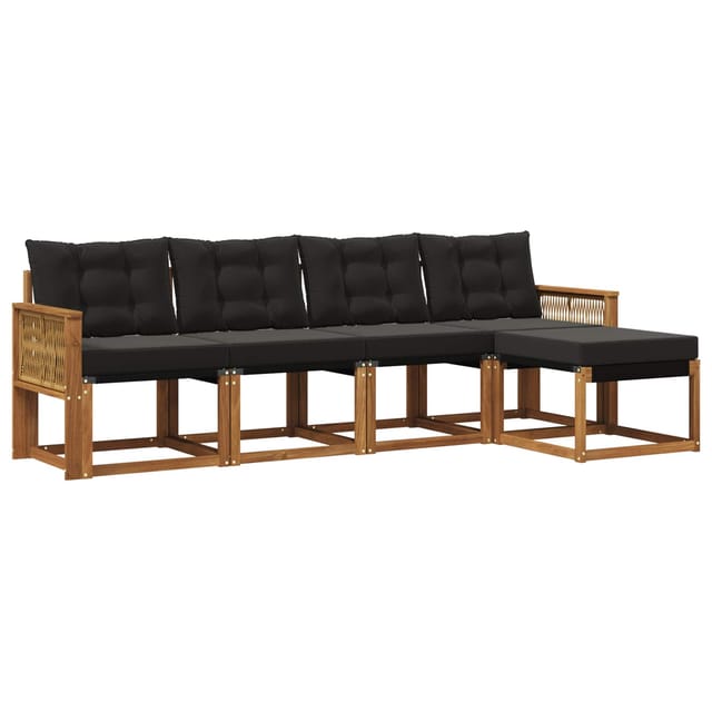 vidaXL Outdoor-Sofagarnitur mit Kissen 5 Stk Natur und Schwarz 3381892