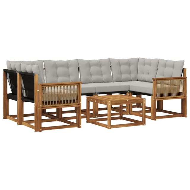 vidaXL Outdoor-Sofagarnitur mit Kissen 7 Stk Natur und Hellgrau 3381811