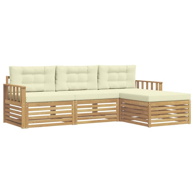 vidaXL Outdoor-Sofagarnitur mit Kissen 4-Tlg Weiß und Creme Polyester 3390275