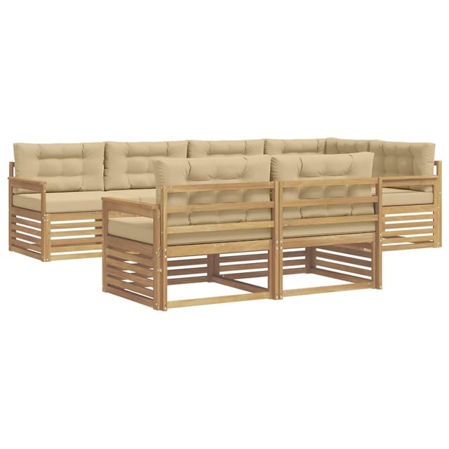 vidaXL Outdoor-Sofagarnitur mit Kissen 7-Tlg Weiß und Beige Polyester 3390633