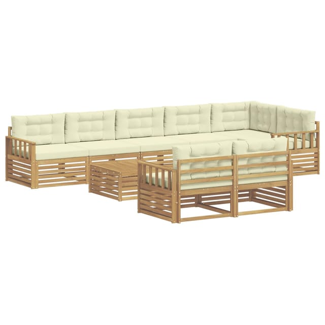 vidaXL Outdoor-Sofagarnitur mit Kissen 9-Tlg Weiß und Creme Polyester 3390715