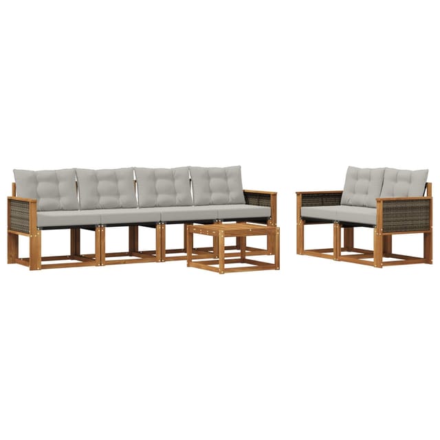 vidaXL Outdoor-Sofagarnitur mit Kissen 7 Stk Natur und Hellgrau 3381787