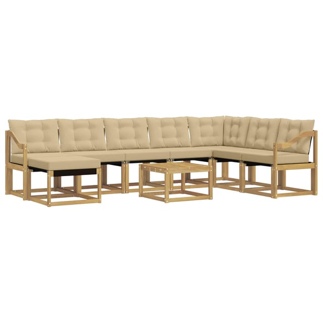 vidaXL Outdoor-Sofagarnitur mit Kissen 9-Tlg Weiß und Beige 3389799
