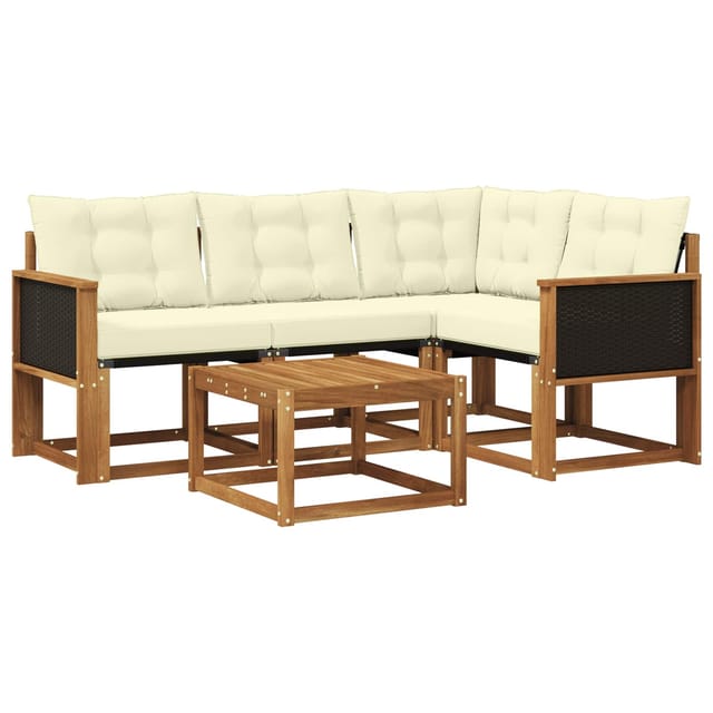 vidaXL Outdoor-Sofagarnitur mit Kissen 5 Stk Natur und Creme 3381926