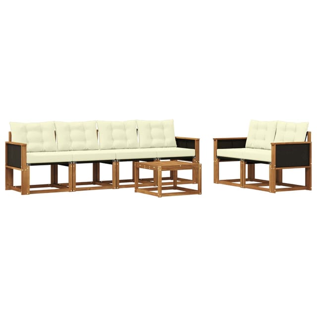 vidaXL Outdoor-Sofagarnitur mit Kissen 7 Stk Natur und Creme 3381782
