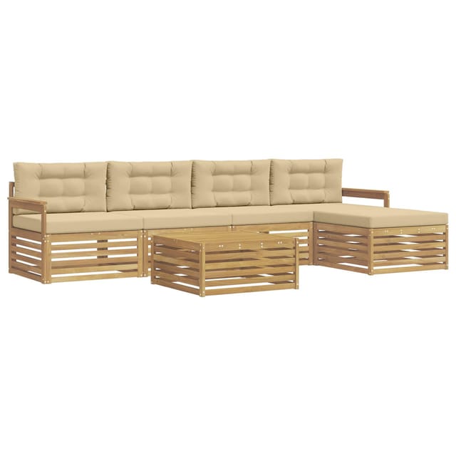 vidaXL Outdoor-Sofagarnitur mit Kissen 7-Tlg Weiß und Beige Polyester 3390353