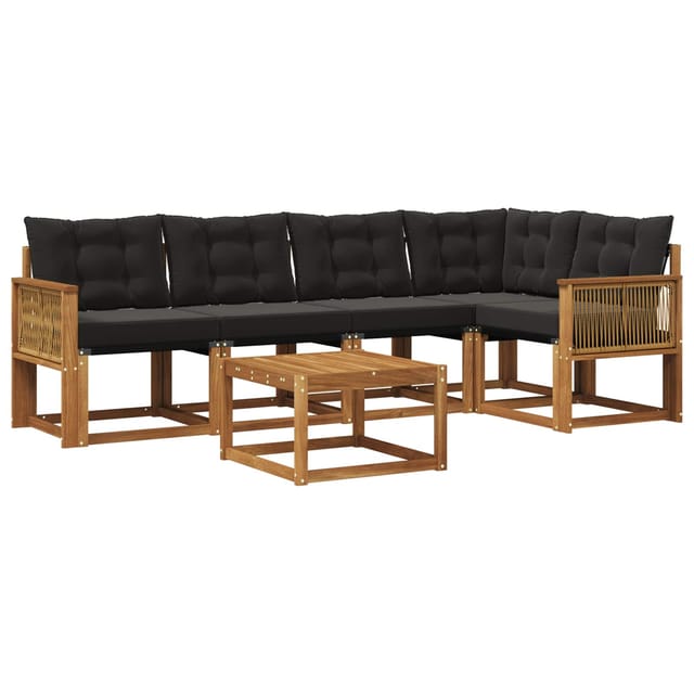 vidaXL Outdoor-Sofagarnitur mit Kissen 6 Stk Natur und Schwarz 3381972