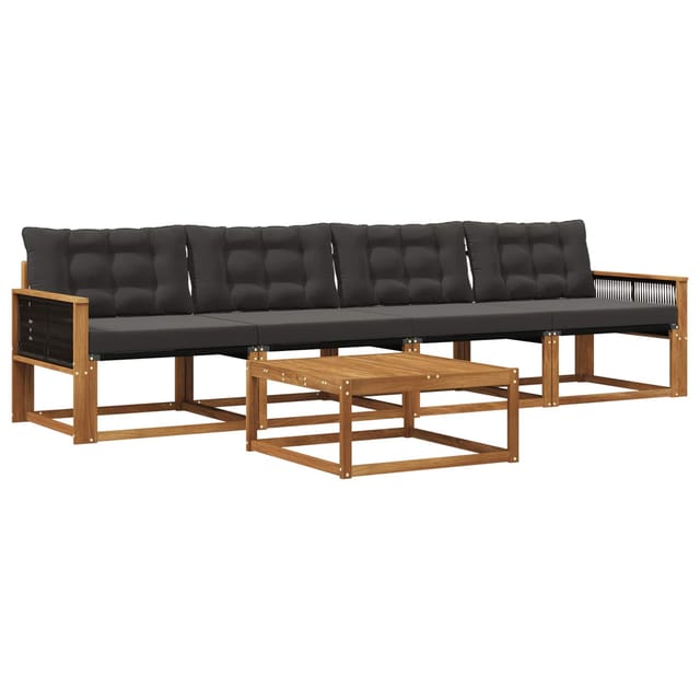 vidaXL Outdoor-Sofagarnitur mit Kissen 5 Stk Natur und Schwarz 3381232