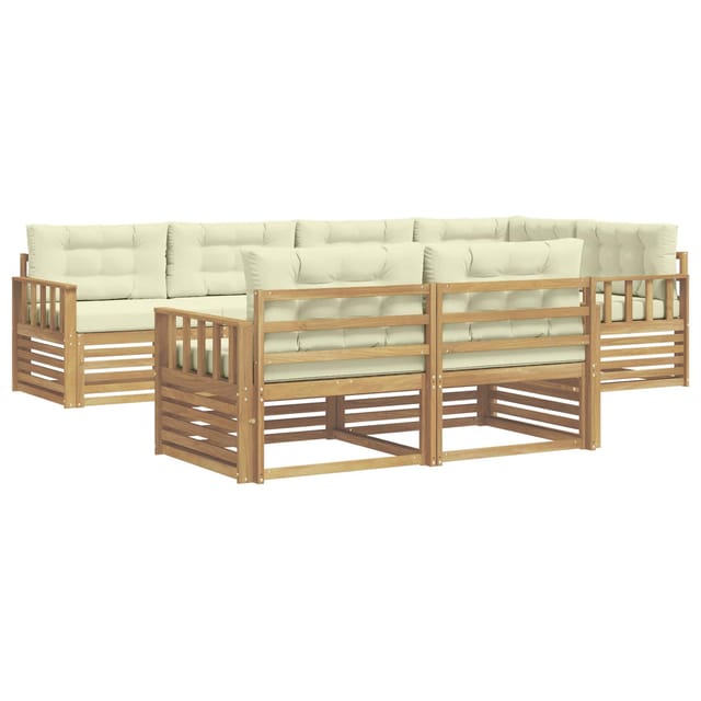 vidaXL Outdoor-Sofagarnitur mit Kissen 7-Tlg Weiß und Creme Polyester 3390635