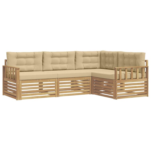 vidaXL Outdoor-Sofagarnitur mit Kissen 5-Tlg Weiß und Beige Polyester 3390398