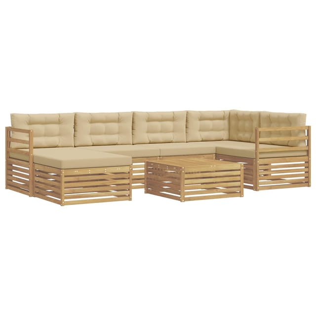 vidaXL Outdoor-Sofagarnitur mit Kissen 7-Tlg Weiß und Beige 3390788