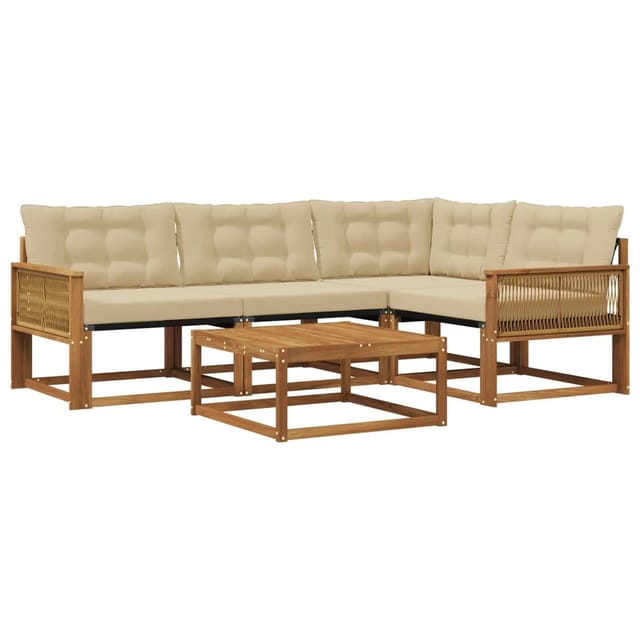 vidaXL Outdoor-Sofagarnitur mit Kissen 5 Stk Natur und Beige 3381413
