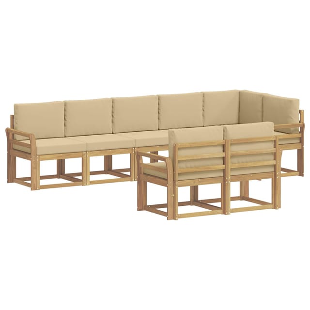 vidaXL Outdoor-Sofagarnitur mit Kissen 8-Tlg Weiß und Beige Polyester 3387807